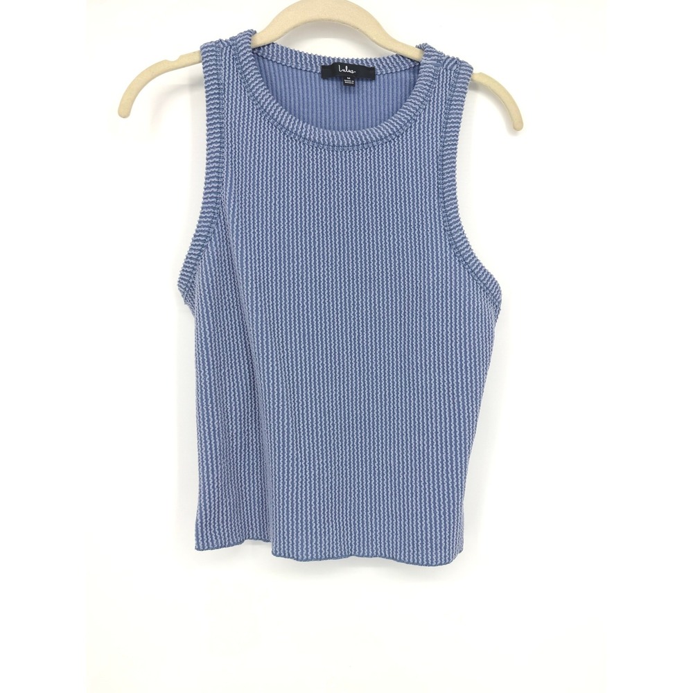 Lulus Blue White Ribbed Textured Racerback Tank Top Medium